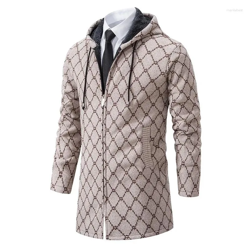 Trenchs pour hommes Manteaux 2024 Pull d'hiver Tricots Casual Couleur Solide Polyvalent Cardigan Manteau Fermeture à glissière à capuche Veste épaissie Coupe-vent