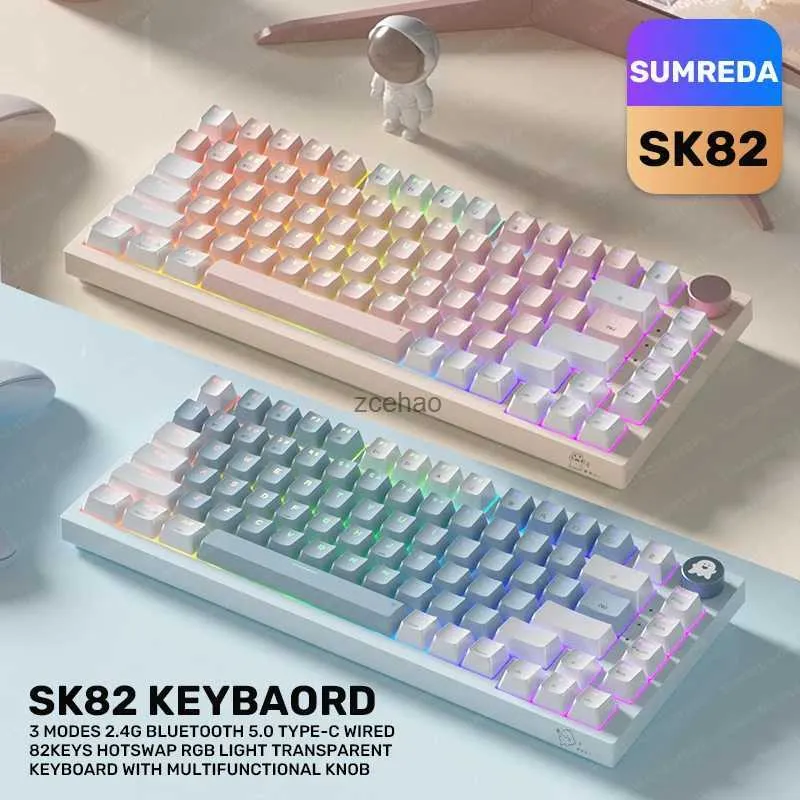 Klavyeler SK82 2.4G Kablosuz Bluetooth Kablolu Üç Modlu Mekanik Klavye RGB Arka Işığı Sıcak Takas Conta Yapısı Oyun Oyunu Klavye240105