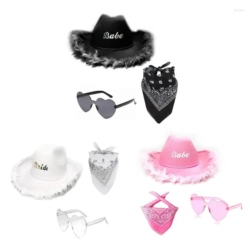 Berets Western Cowboy Hat Heart Sunglasses Bridal Shower Cowgirl Costume Outfit Y1UA