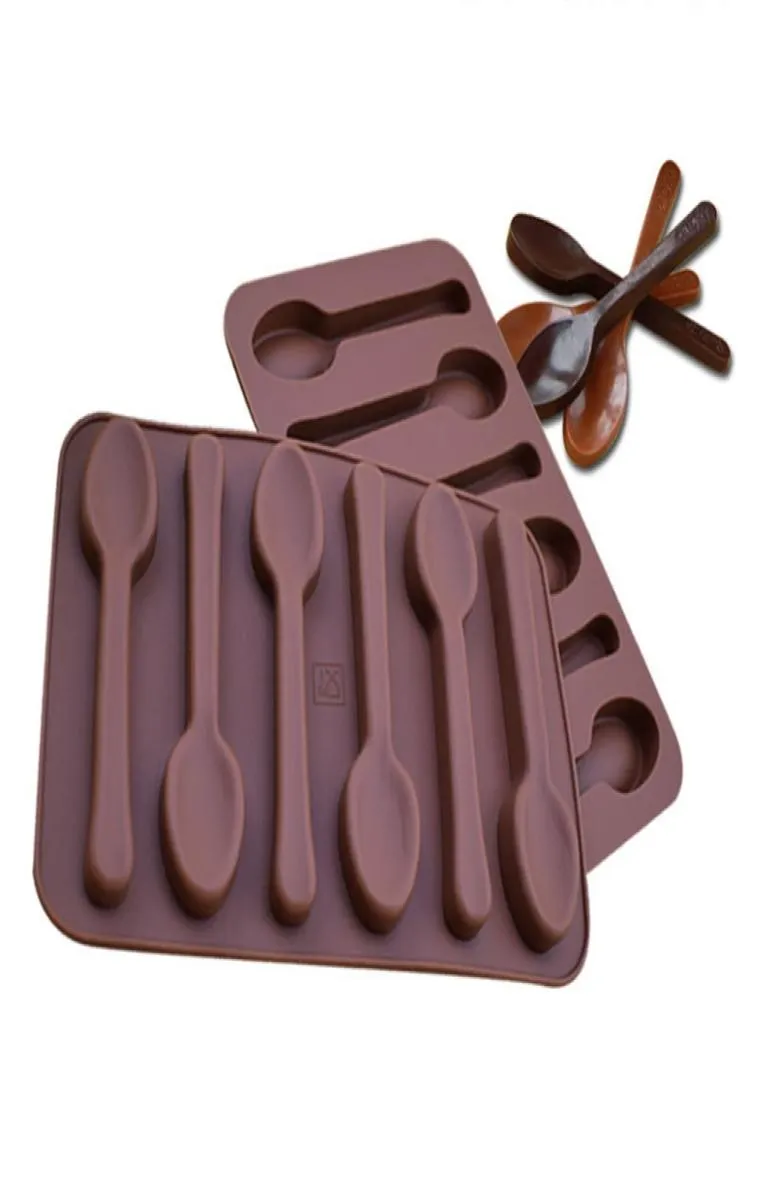 Molde antiaderente de silicone para decoração de bolo, faça você mesmo, 6 furos, colher, moldes de chocolate, gelatina, gelo, cozimento, 3d, moldes de doces, ferramentas dbc b4748166