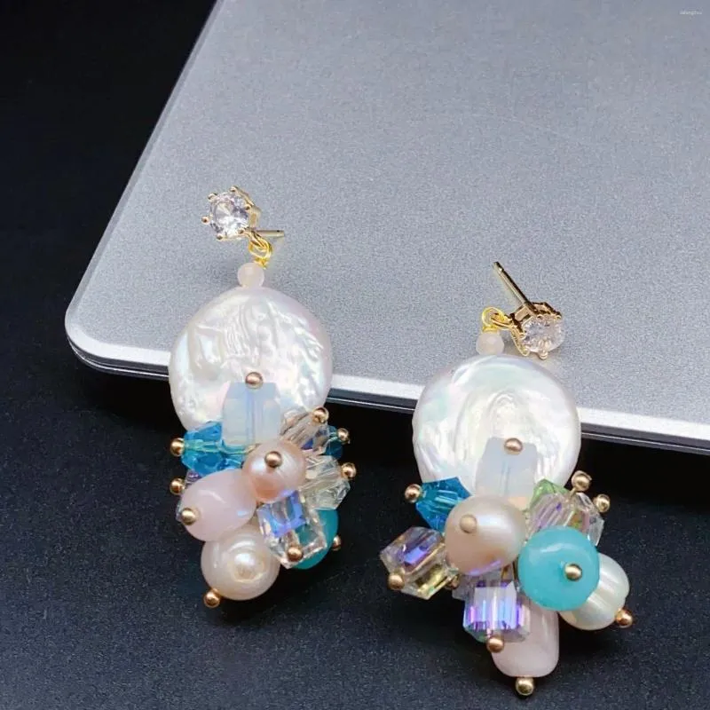 Ohrstecker EVACANDIS Handgefertigte natürliche barocke runde Perlen gepaart mit Kristall S925 Silbernadel Hochzeitstag Party Geschenk