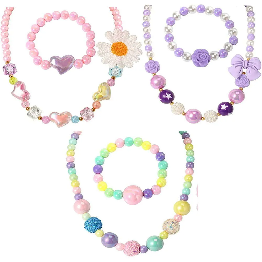 Crianças conjunto meninas colar frisado pulseira vestir jóias para crianças criança