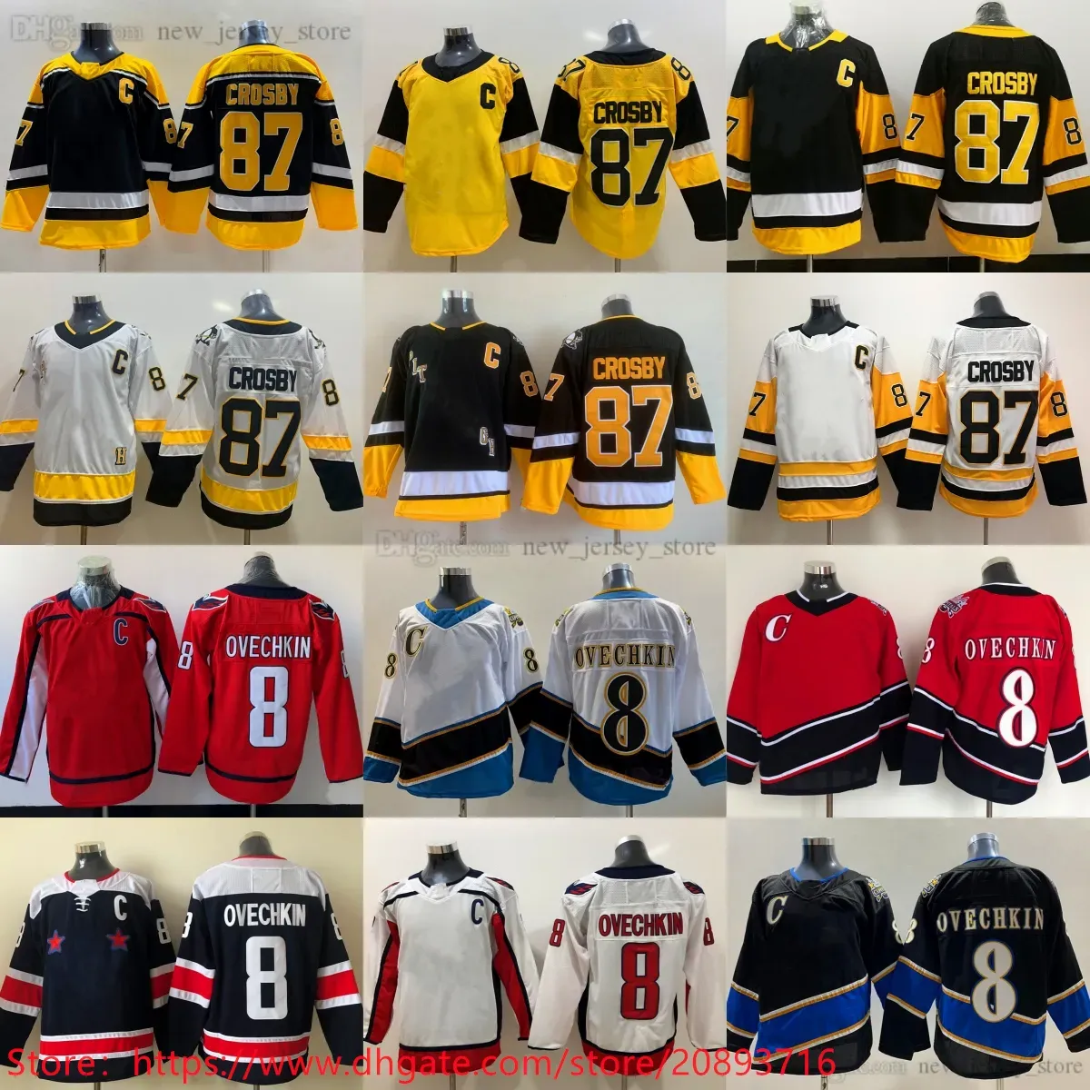 Homem Hóquei no Gelo Inverno Clássico 87 Sidney Crosby Jersey Stadium Series 8 Alex Ovechkin Jerseys Blank Stitch Equipe Preto Amarelo Vermelho Branco Retro 92