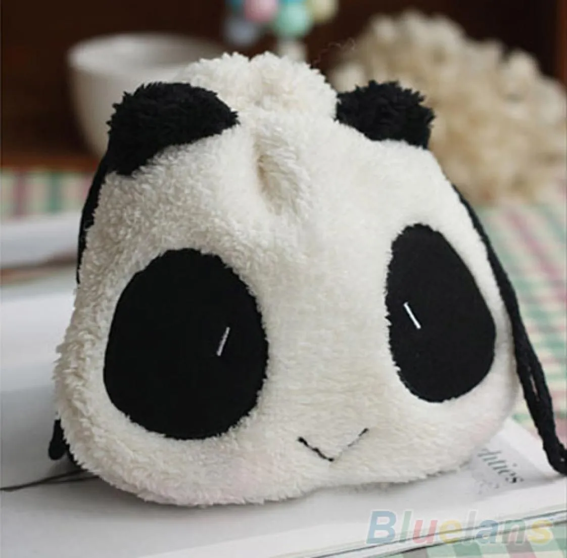 Wholefluffy Panda Yüz Para Çanta Çantası Cüzdan Makyaj Kozmetik Drawstring Depolama Çantası 35dn9966017