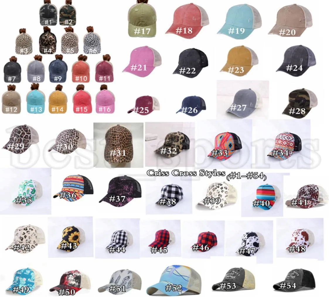 Casquette de baseball queue de cheval 54 styles dos croisé lavé en détresse Ponycaps Messy Buns Trucker Mesh Party Hats ZZA12993390