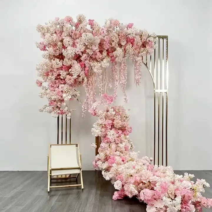 Aangepaste roze rozenboog set achtergrond bloem decor kunstbloem achtergrond bruiloft muur decor