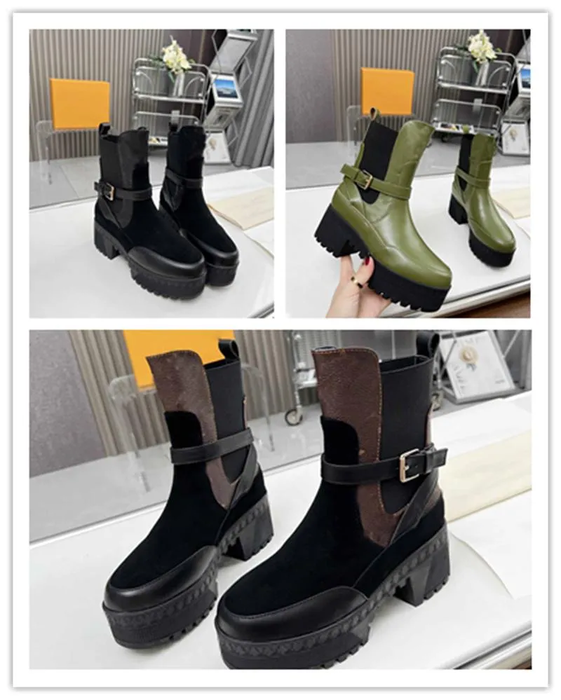 New Ladies Ankle Boots Side goa Short Boots Laureate Platform Desert Combat Boots Suede Brown Mid Calf Shoe Boots Womens Size Black With Box