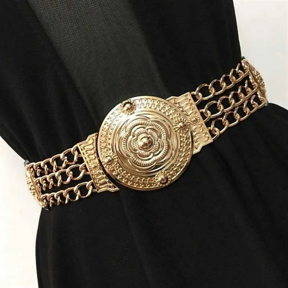 2019 feminino flor cintos de cintura moda senhoras floral elástico largo cinto de metal ouro para vestido feminino cinto de corrente dourada girls217k
