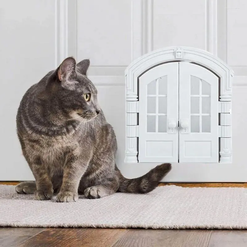 Porte-chats résistant aux intempéries, porte sans rabat, Style français, fenêtre en plastique blanc pour chats, mur de porte de sécurité pour chiots