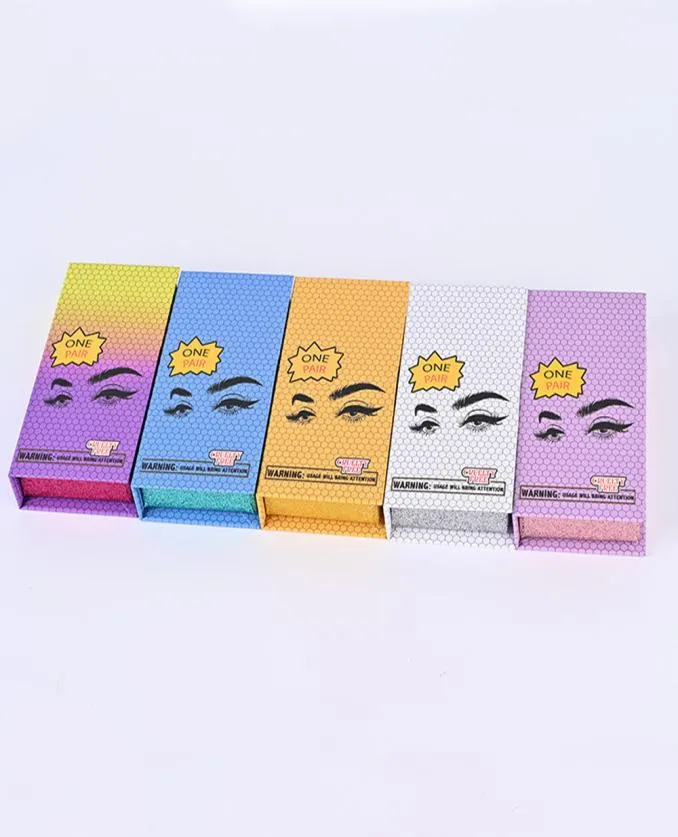 Tomma Mink Lash Eyelashes Packaging Box White Blue Yelly Purple 5 Färger för Välj ögonfrans hela9519142