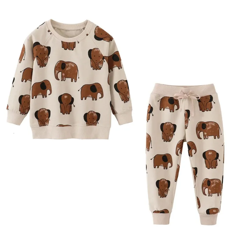 Весенний костюм Little maven для мальчиков, комплекты одежды, эксклюзивная одежда для мальчиков с изображением слона, детская одежда для детей 4 лет, хлопковая толстовка, брюки 240108