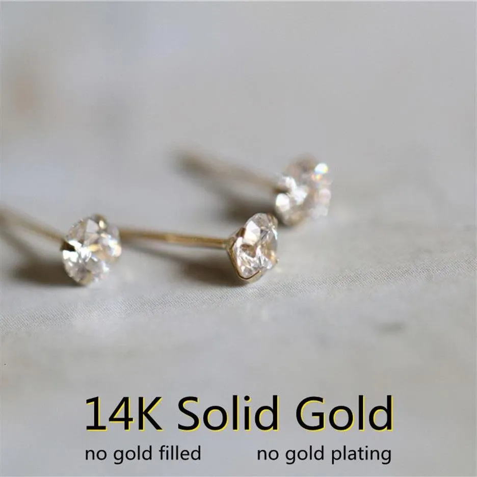 Stud Goldtutu 14K Solid Gold Crystal Kolki Mini minimalny prosty styl Gift Małe kolczyki dla kobiet biżuteria 230130272o