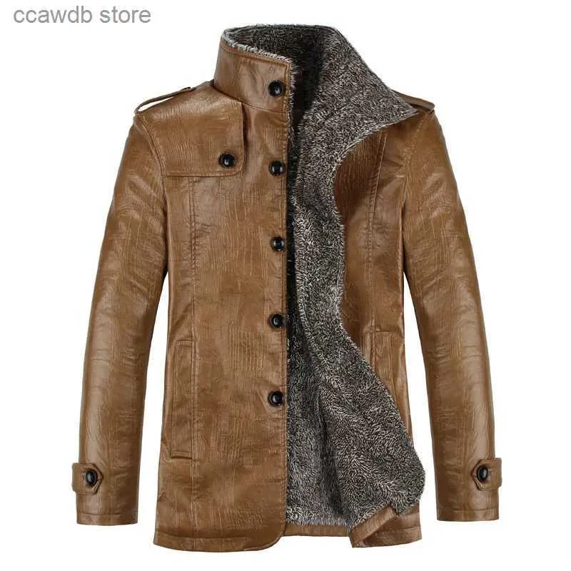 Jaquetas masculinas Mens PU Jaqueta de Couro 2022 Inverno Novo Grosso Lã Quente Moda Slim À Prova de Vento Faux Plush Fur Casaco De Couro Plus Size Roupas T240109