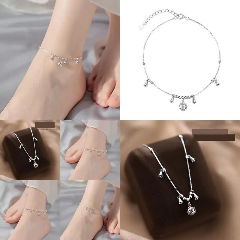 Anklets titch 925 Sterling Sier Bell Anklet med National Style Retro Design Ring för Summer Drop Delivery OTQXS