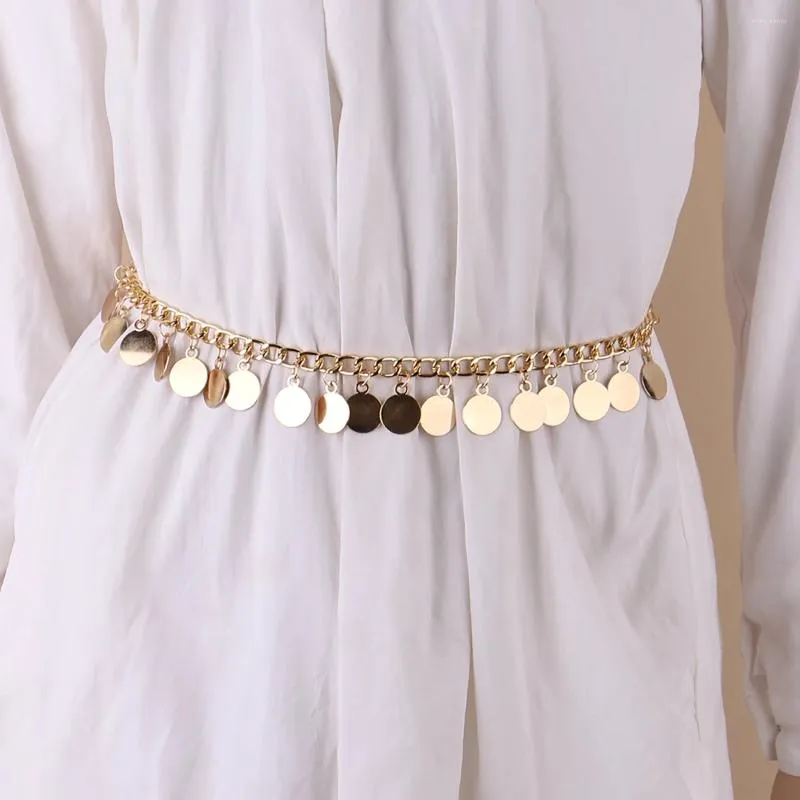 Belts Fashion Gold Chain Woven Hanging Buckle Ladies For Women Round Coin Waist Summer Decorate Girdle Collocation Dress Shirt