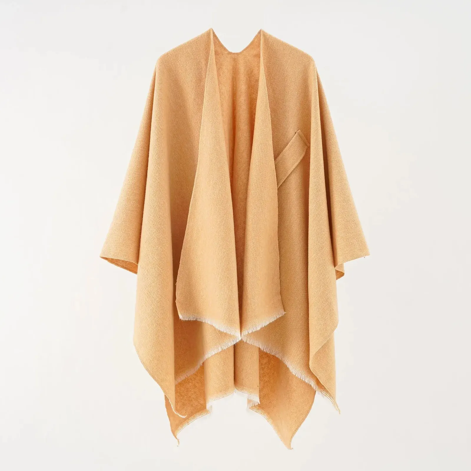 Faux Cashmere Split Cloak Poncho European och American Fashionable Warm Single Color Cape Shawl 240108