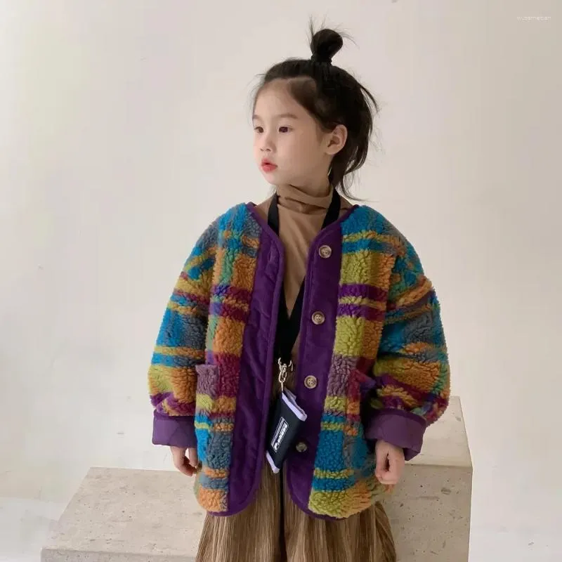 Daunenmantel Winter Mädchen bunt kariert Berberfleece Kinder verdicken warme Steppjacke 2-8 Jahre