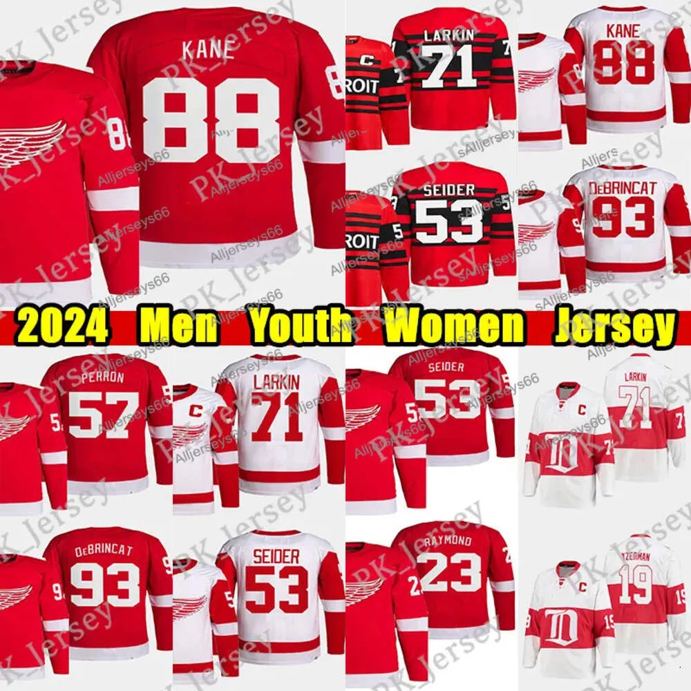 # 88 Patrick Kane Maillot de hockey # 93 Debrincat Dylan Larkin Moritz Seider David Perron Gordie Howe Steve Yzerman Lucas Raymond Hommes personnalisés