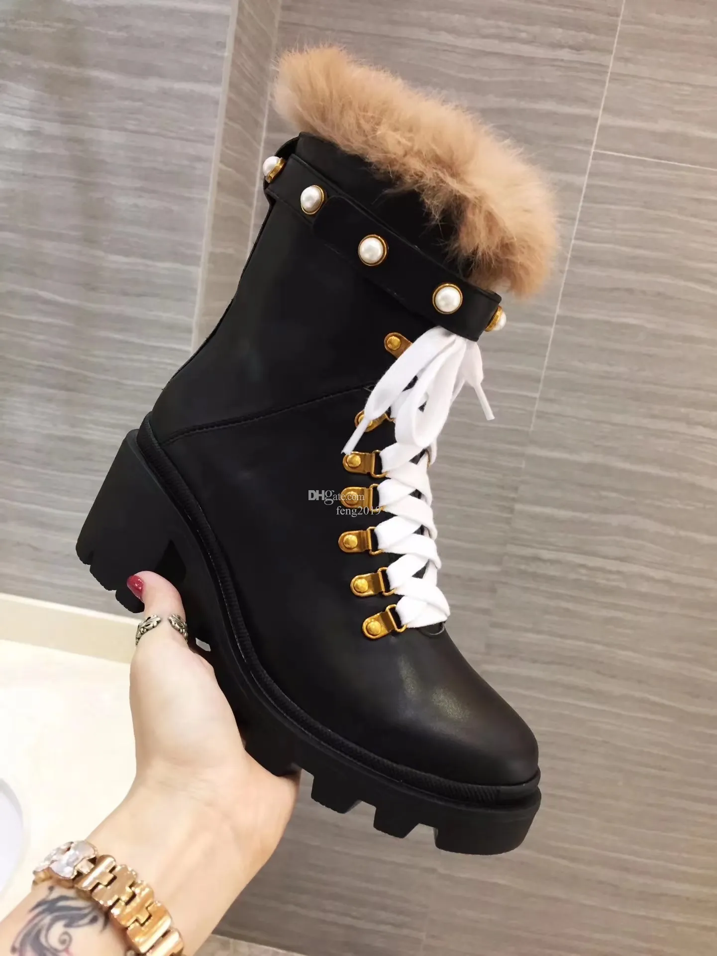 Designer Luxury Boots High Heel Ankle Boots Fashionabla broderad Autumn/Winter Black Martin Boots Storlek 35-42 med låda