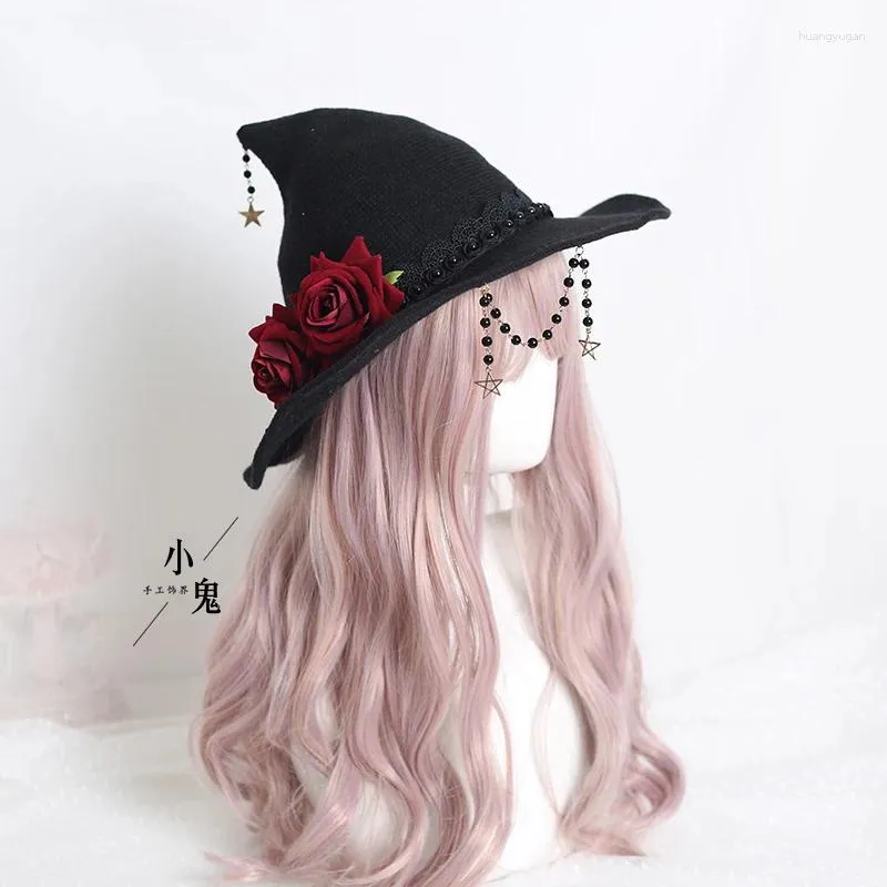 Party Supplies Black Gothic Halloween Witch Hat Bow Lolita Floppy Plaid Knitted Wizard