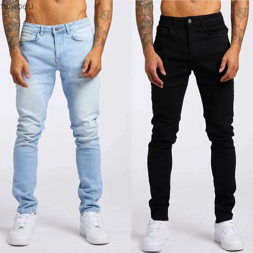 Jeans masculinos 2024 preto rua moda homens jeans de alta qualidade retro azul elástico fino ajuste rasgado jeans mendesigner denim marca calças hombrel240109