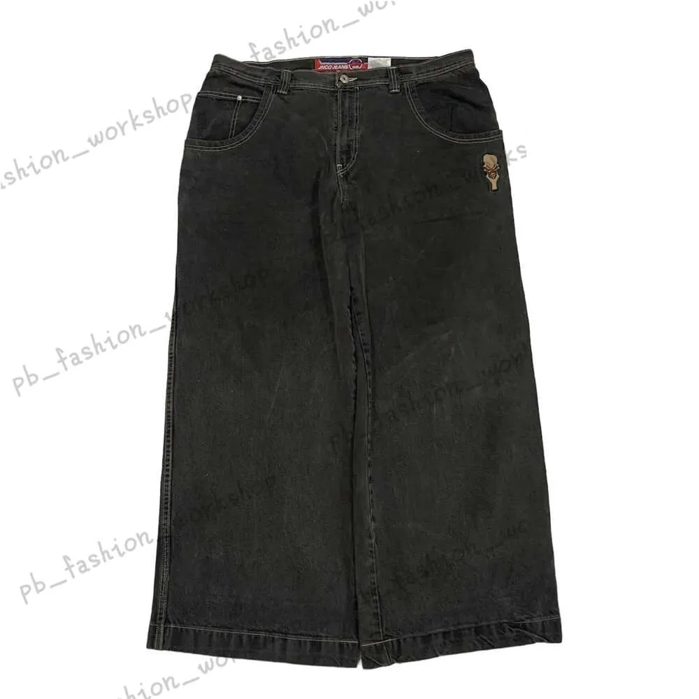 Jeans para hombres JNCO Streetwear Hip Hop Retro Skull Gráfico Bordado Baggy Pantalones negros Hombres Mujeres Harajuku Gótico Pantalones anchos 259