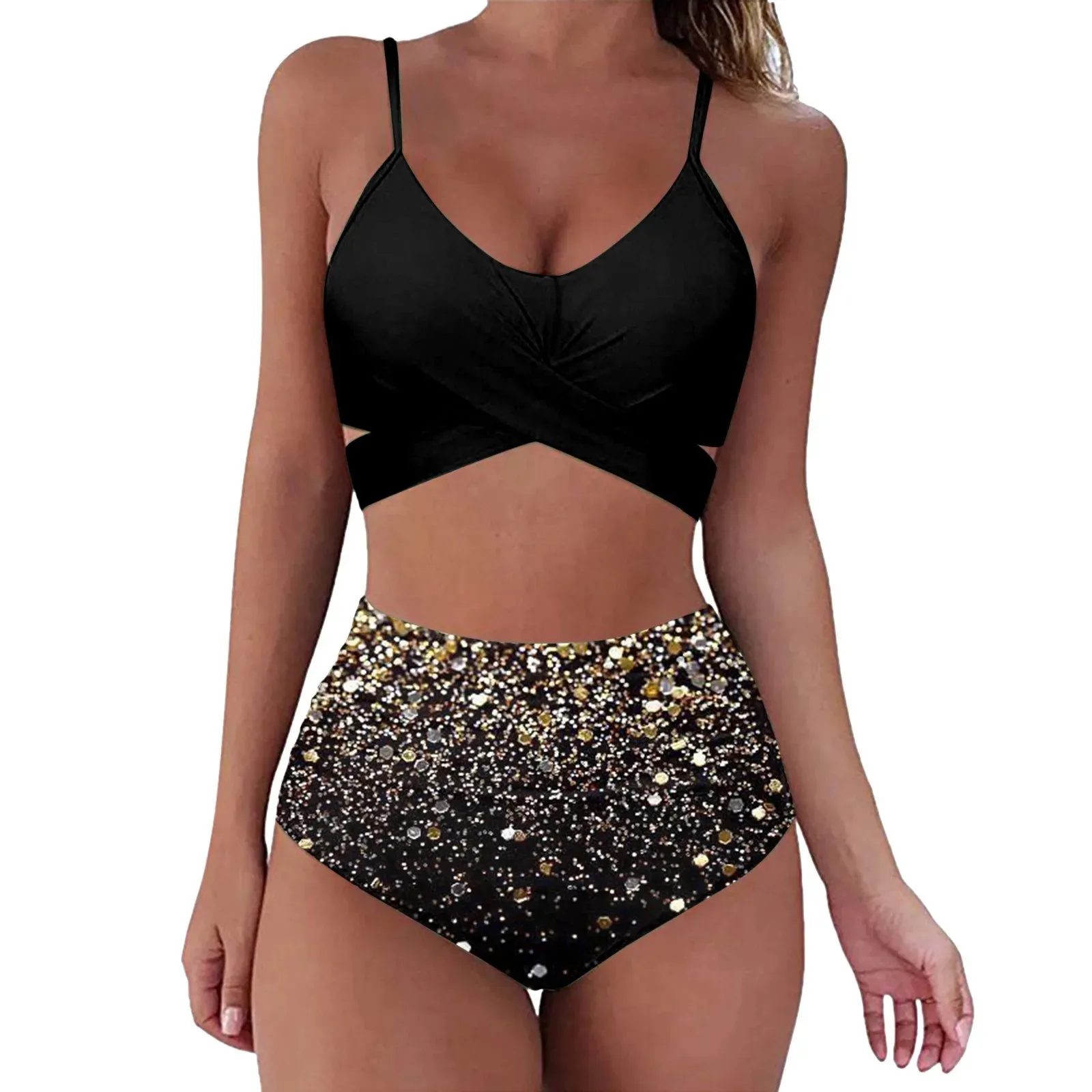 Donne avvolgono paillettes per bikini Stampa Push Up Bareding Fashion Swimwear Swimsuit High Waist Swim Set a due pezzi sexy imbottito brasiliano 240109