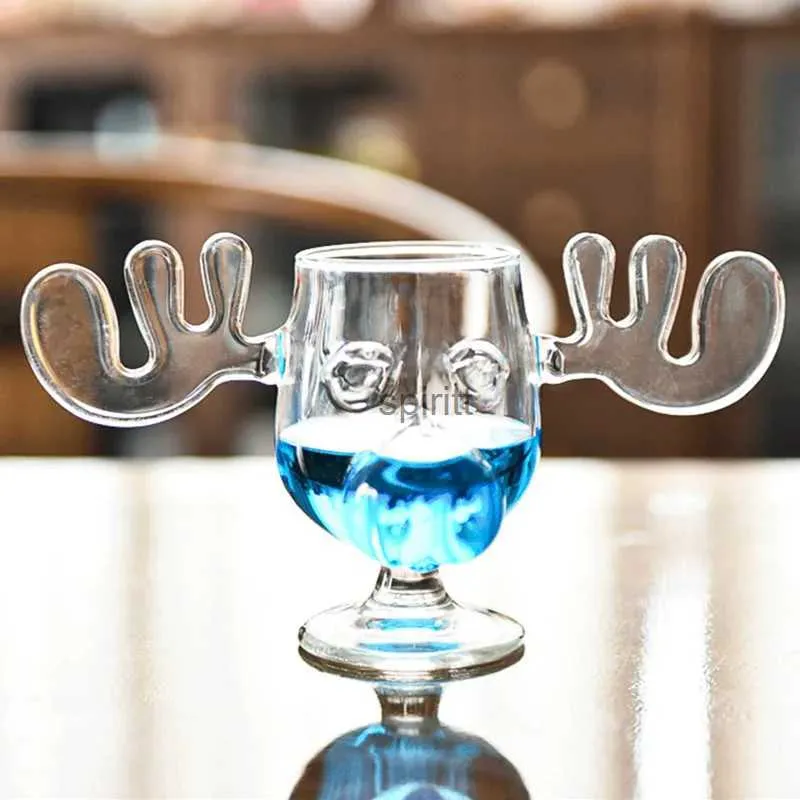 Copos de vinho criativo copo de vidro de alce alto borosilicato bonito copo de rena antler vinho cerveja suco de água copos de leite presente de luxo de Natal YQ240109