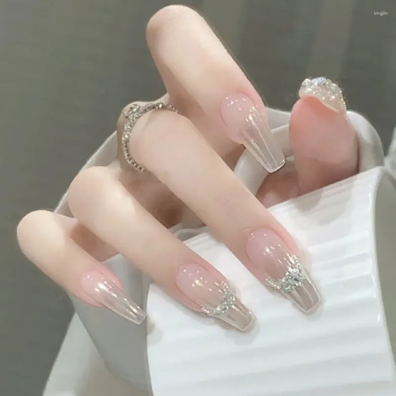 Faux ongles 10pcs luxe à la main oeil de chat poudre graduée paillettes presse sur bâton de strass