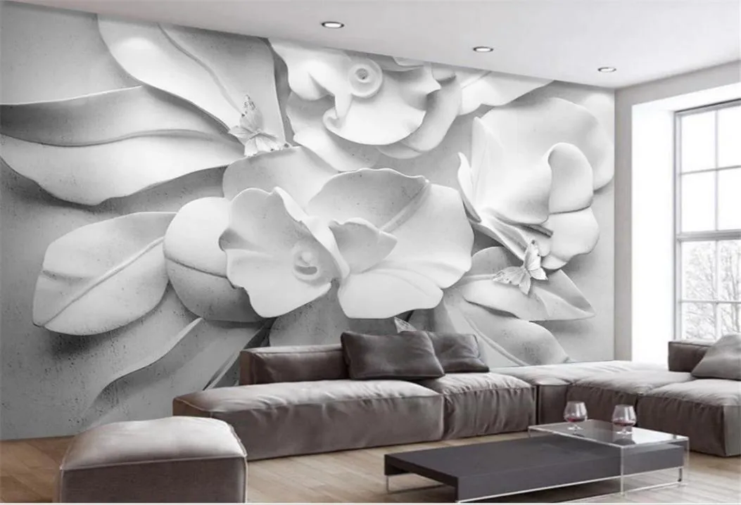 Papel tapiz de flores ambiente minimalista moderno papel tapiz de flores en relieve estéreo 3D pared de fondo de sofá de TV 3902959