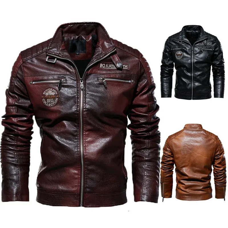 Männer Herbst Und Winter Männer Hohe Qualität Mode Mantel PU Leder Jacke Motorrad Stil Casual Jacken Schwarz Warm Mantel 240109