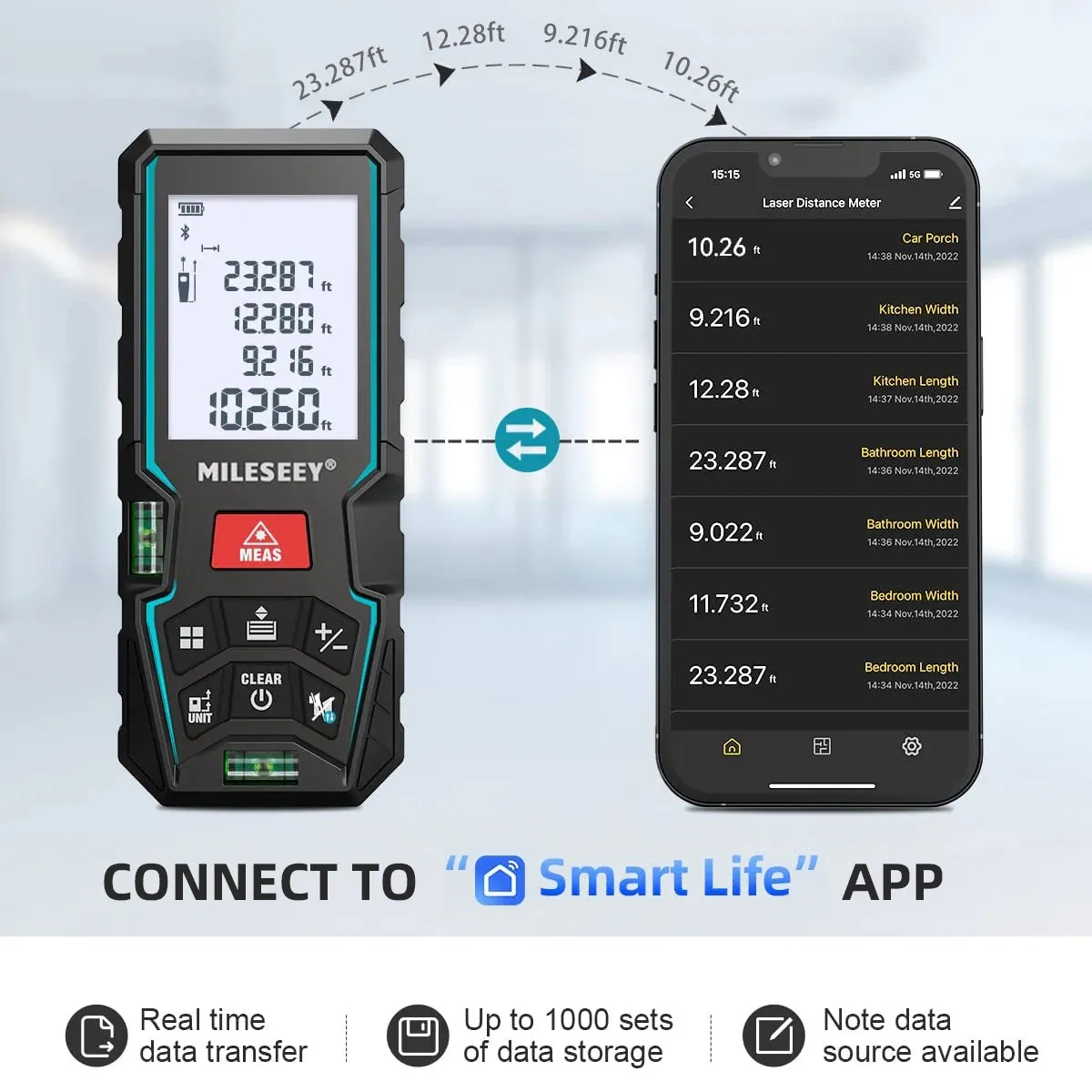 Mileseey Laser Distance Meter D5T Bluetooth Tape Measure Smart Measure With App Can Handdrawn Plan på 240109