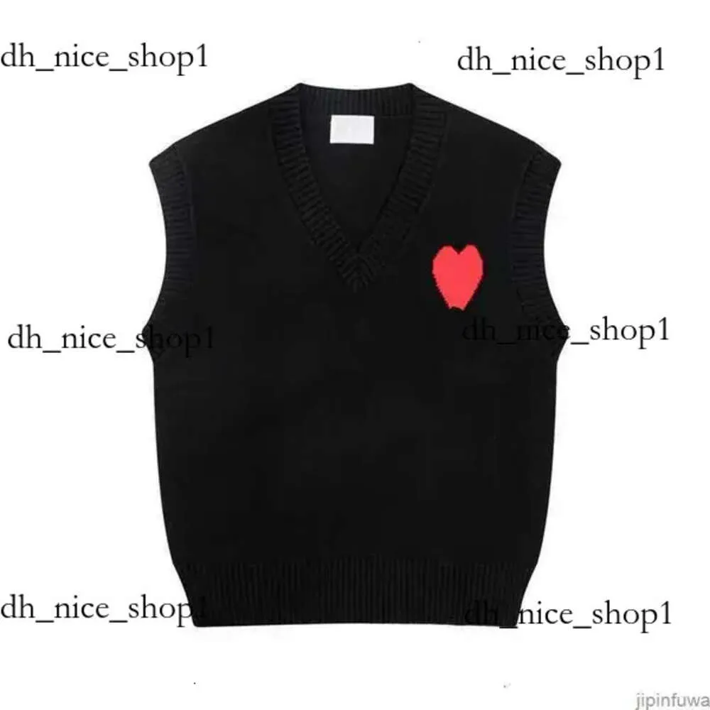 Amis Gilet Pull Sans Manches Col V Paris Mode Tricot Pull High Street Sweat Hiver AM I Heart Coeur Love Jacquard Amisweater 200