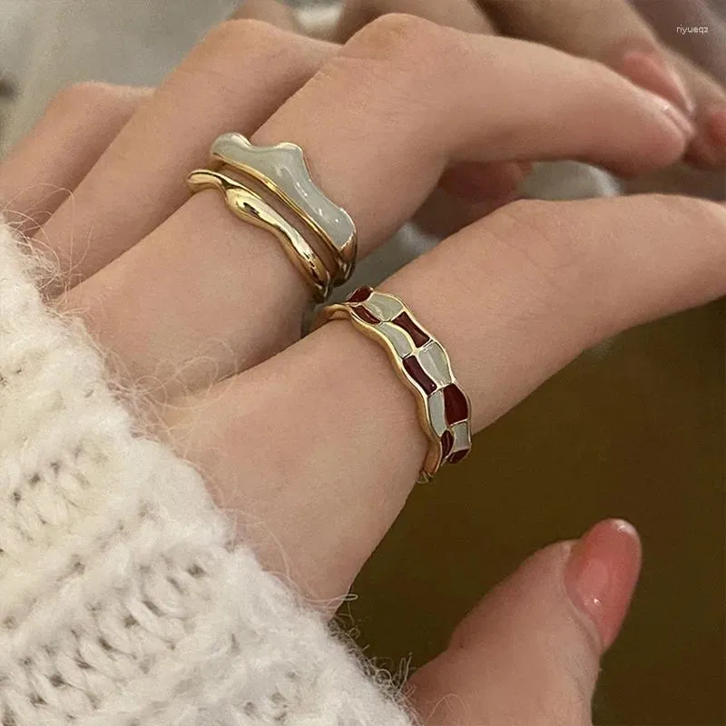 Cluster Rings Trendy Elegant Enamel Twist Two Circle For Women Simple Geometric Adjust Female Open Finger Ring Jewelry