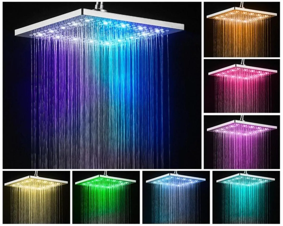 2021 New 6 Inch LED Colorful Discoloring Stainless Steel Shower Rainfall Rain Shower Head High Pressure Rainshower Square Bath Fau9042124