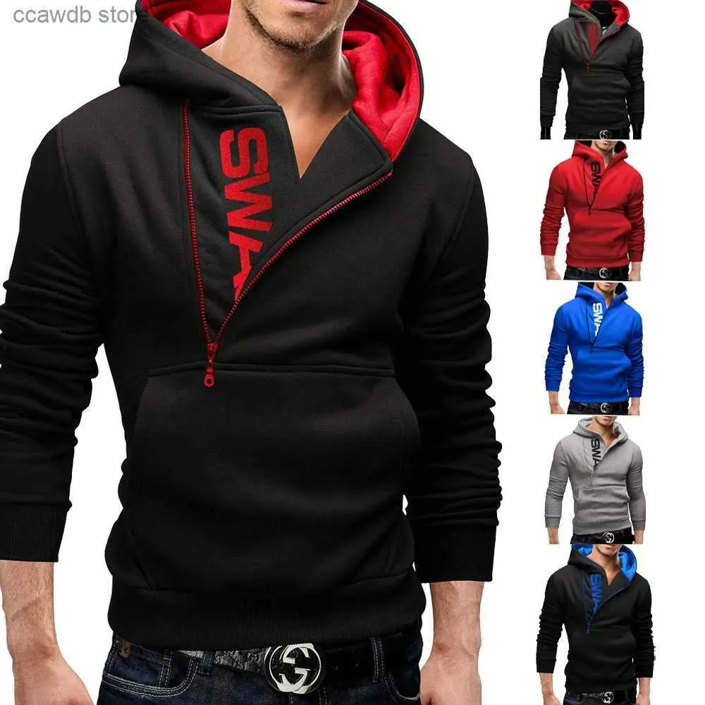 Men's Hoodies Sweatshirts New Arrivals Autumn Fashion Men Casual Slim Letter Printing Head Side Zipper 6 Color Cashmere Sweater Male Outerwear Tops T240110