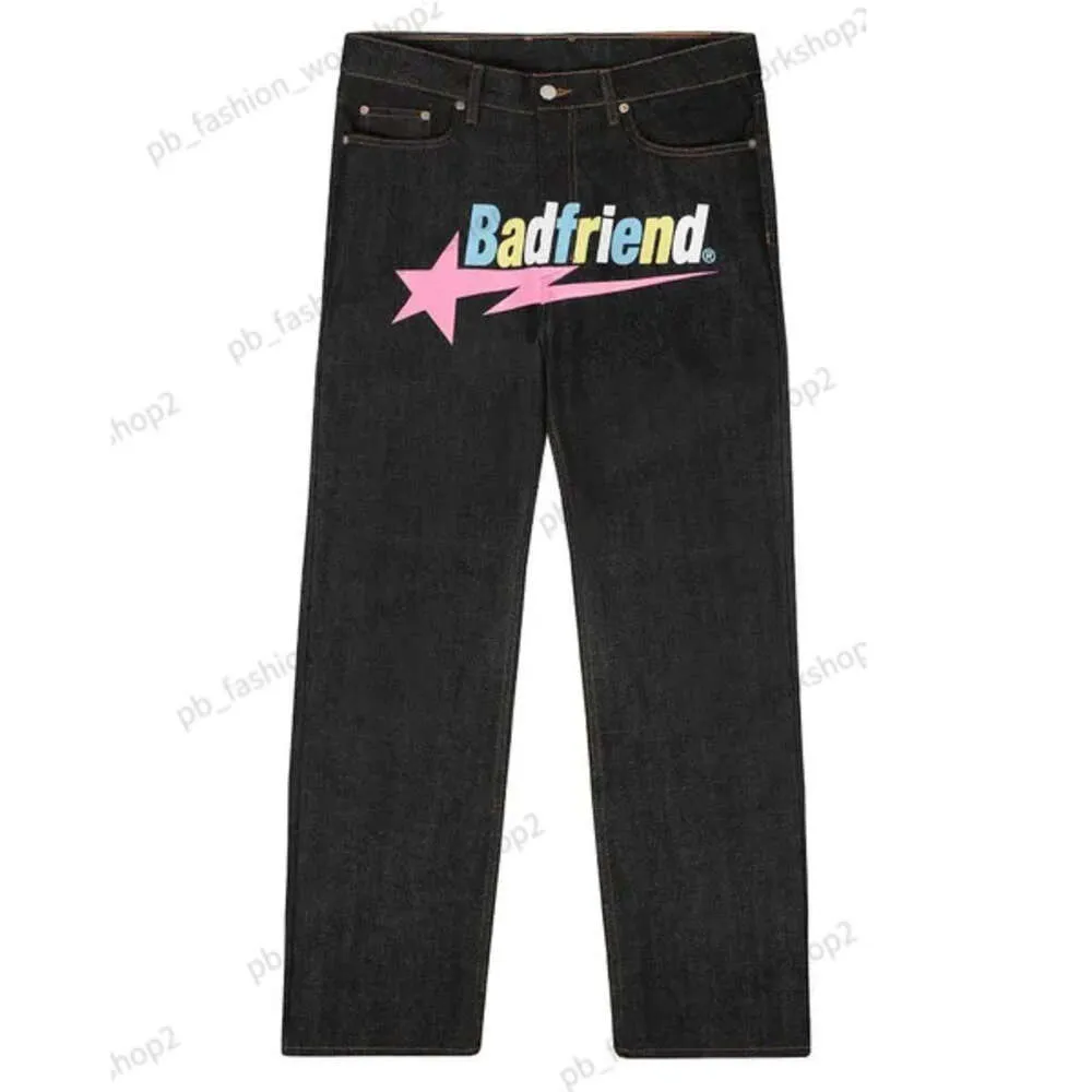Y2K Jean Hip Hop Badfriend List do druku workowate czarne spodnie harajuku moda punkowa rock szeroka stopa spodnie uliczne 782