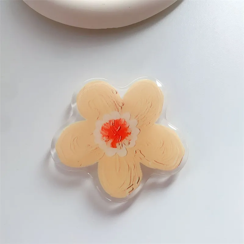 Korea 3D White Flower Acrylic Phone Holder Expanding Stand för iPhone 15 14 13 Universal Smart Lazy Colored Bracket Yellow Presents