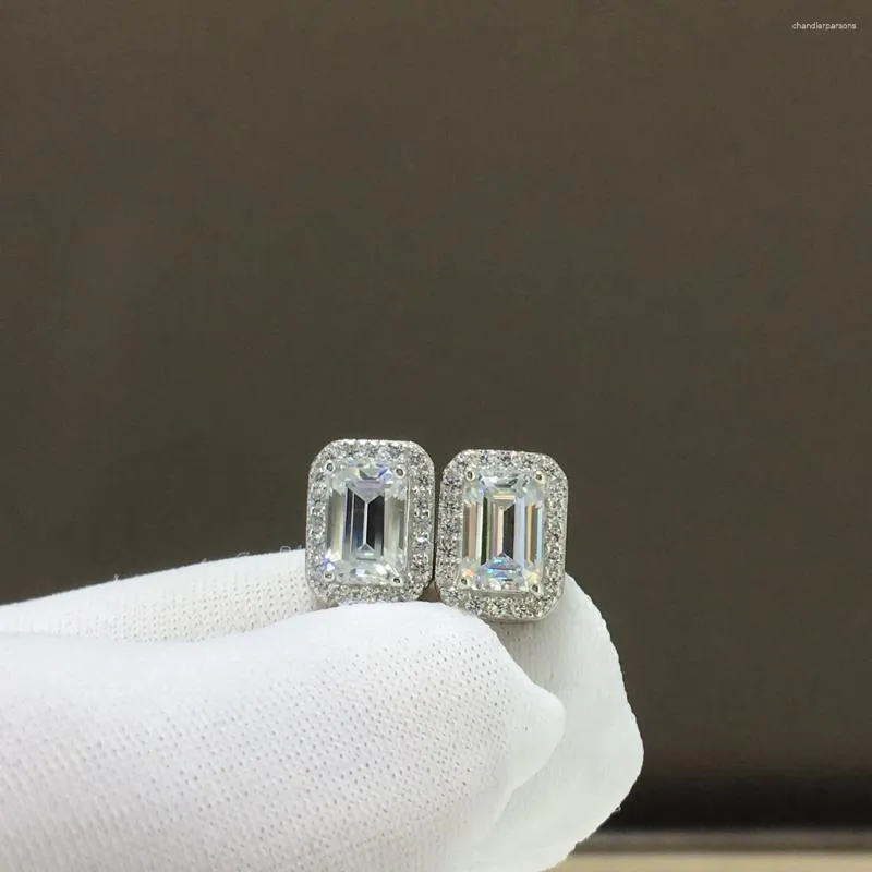 Boucles d'oreilles Geoki en argent sterling 925, total 2 ct, coupe parfaite, test de diamant réussi, couleur D, forme émeraude, bijoux de luxe en moissanite