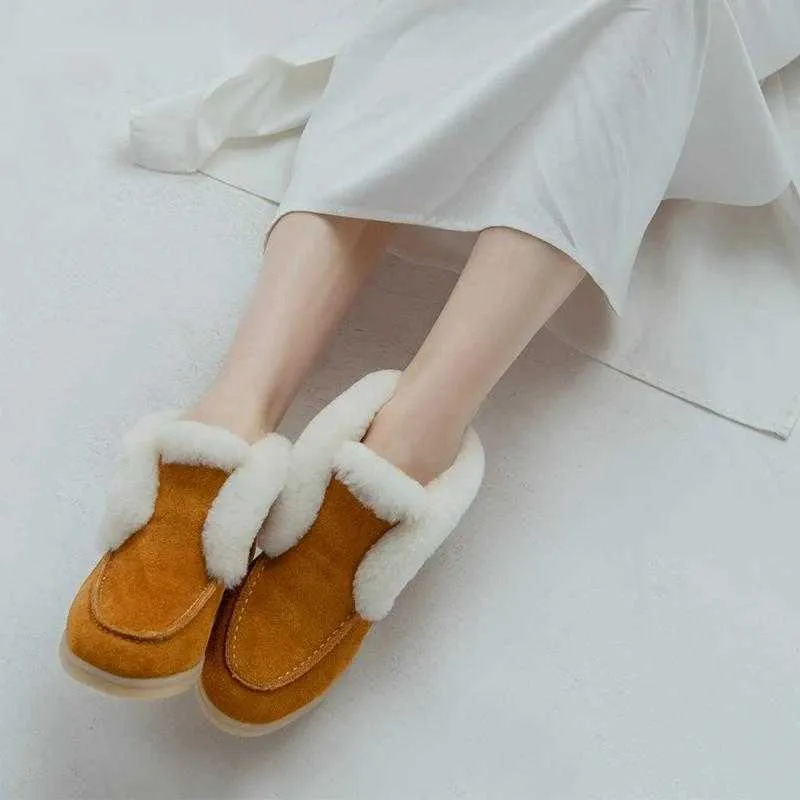 Botas de tornozelo femininas camurça de vaca sapatos de inverno de pele natural quente deslizamento-na neve para 230922