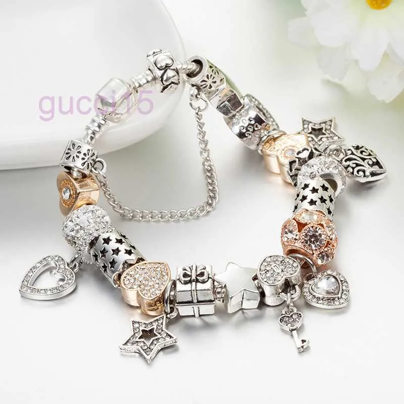 Ciondoli a forma di cuore e braccialetto con ciondolo chiave placcati in argento 925 di alta qualità per gioielli regalo con braccialetti con ciondoli T3NL
