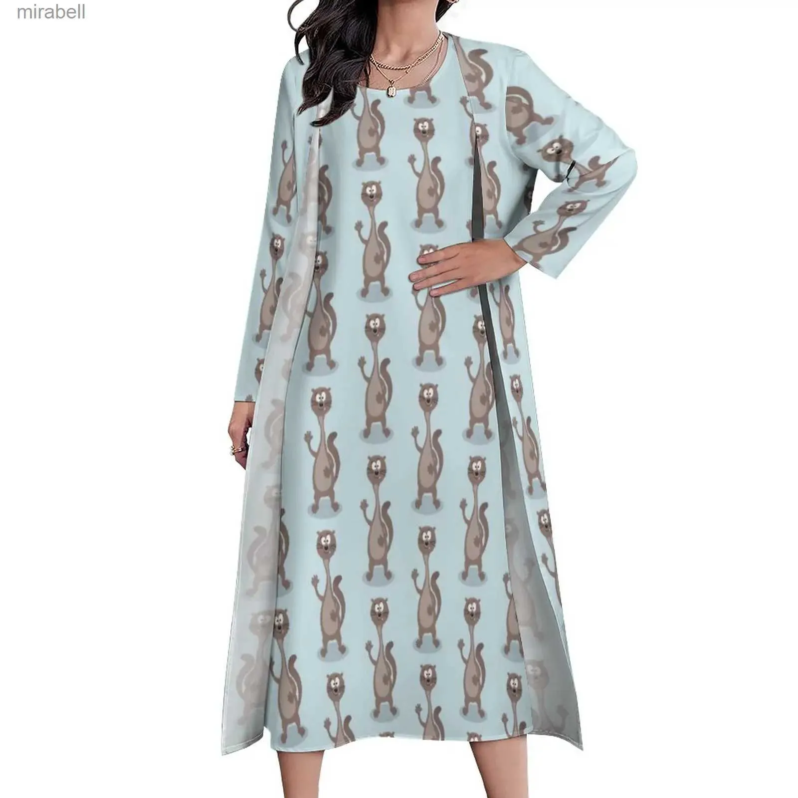 Robes décontractées de base Robe de furet drôle été dessin animé imprimé animal mode coréenne longue modèle féminin sexy maxi grande taille 4XL YQ240110