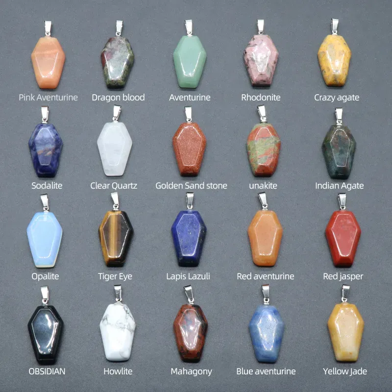 Coffin Shape Fortune Feng Shui Pendant Reiki Healing Stone Quartz Agates Healing Crystal Tiger Eye Charms Jewelry Making