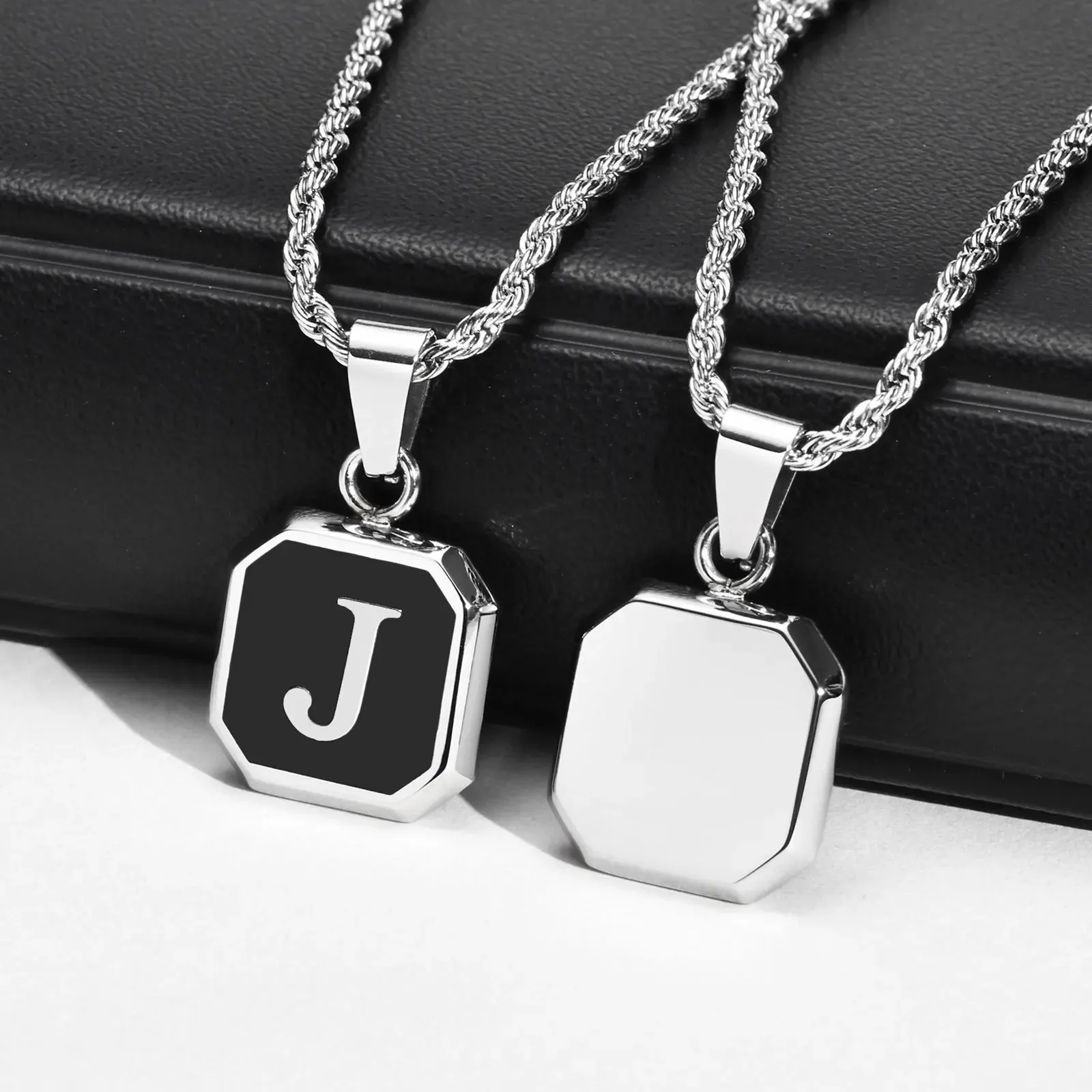 Letter Pendant Necklace For Men Men's Silver Initial Necklace