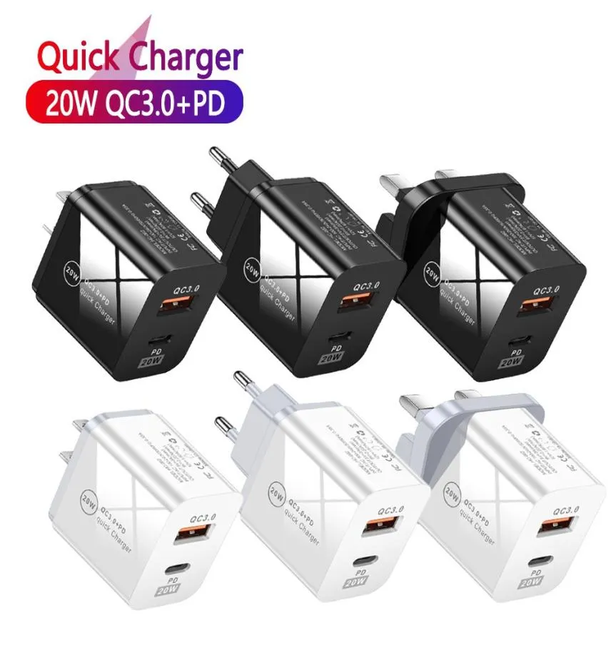 Chargeurs rapides de Type c 20W 25W PD USBC 2Ports, adaptateurs d'alimentation muraux EU US pour IPhone 12 13 14 Pro Max Htc Samsung Andro7385231