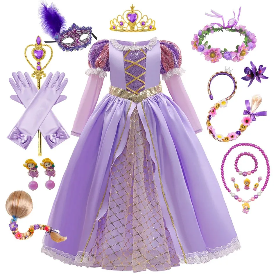 Abito da Rapunzel per bambini per principessa Ragazza Tangled Costume Cosplay Baby Halloween Natale Carnevale Festa di compleanno Fancy 240109