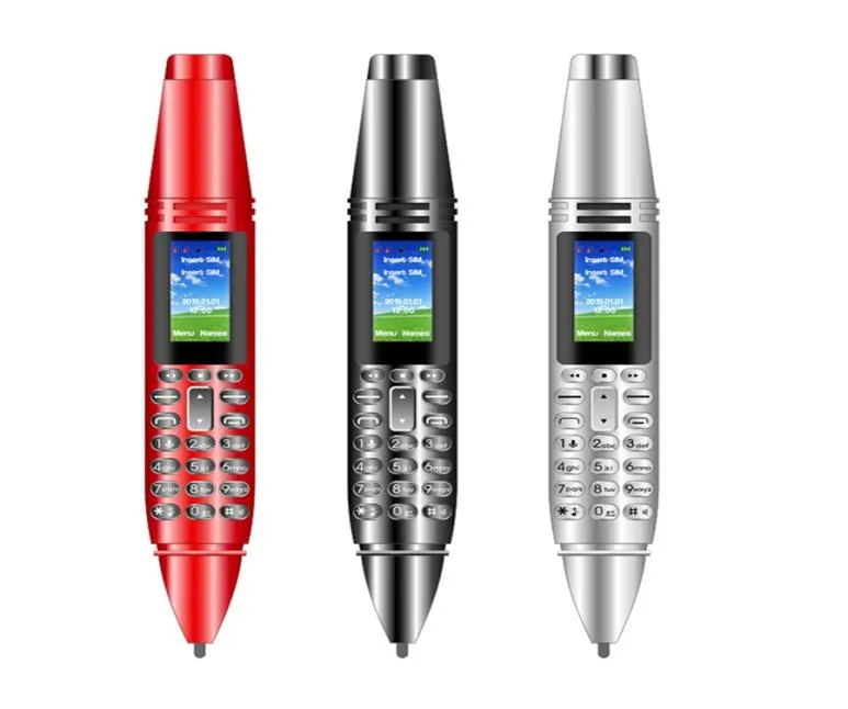 Låst upp 2G GSM -inspelningspenna Mini -mobiltelefoner 096quot Tiny Screen Dual Sim Card Camera Torch Bluetooth Dialer Mobile Cellphone4419694