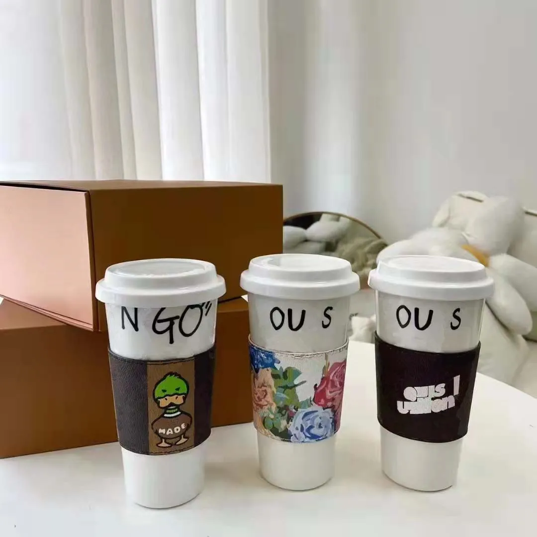 Luxury Tumblers läderhylsa keramiskt kopp kaffe och vattenkopp med utskrivbara logotypmuggar med varumärkeslåda