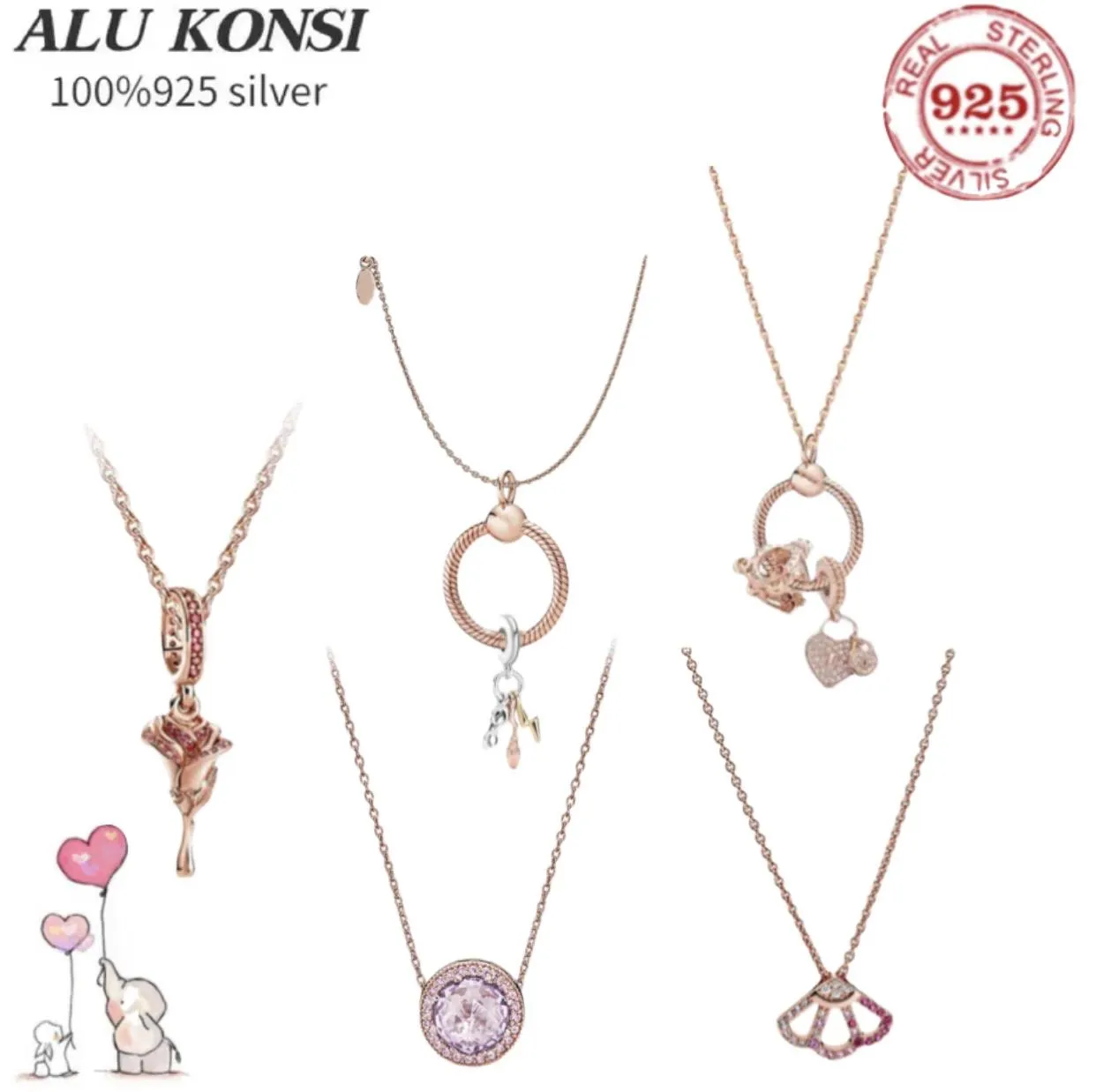 Anhänger Heißer Verkauf hohe qualität 100% 925 Sterling Silber Fit Original pan halskette kristall Rose gFür Frauen luxus DIY Schmuck hochzeit geschenk