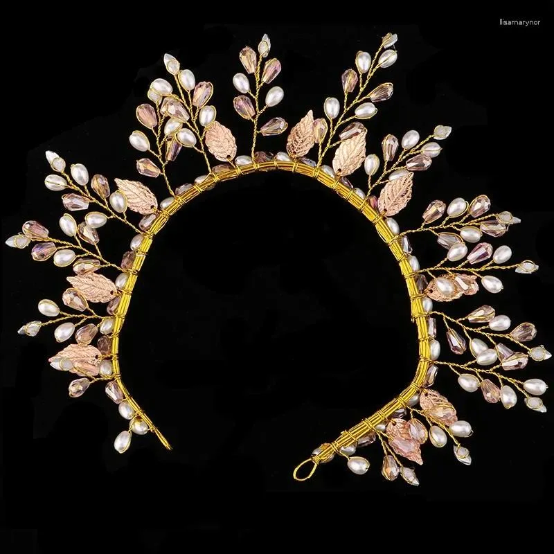 Hårklipp floristiska rosa kristallpärlbröllop tiara krona strass pannband smycken brudtillbehör na